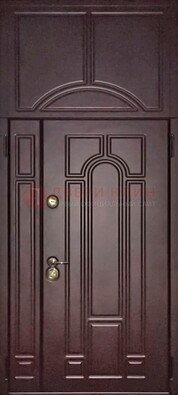 Коричневая железная дверь с виноритом и верхней фрамугой ДВТ-243